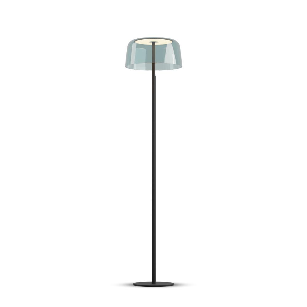 Yurei Floor Lamp (Matte Black) with 14" Transparent Polymer Shade, Aqua Blue